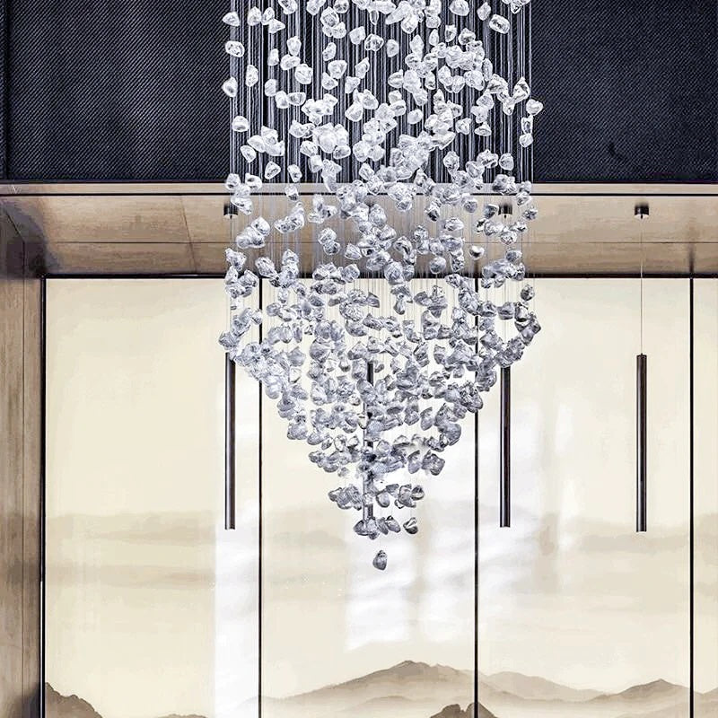 Rain Drop Crystal Falls Round Modern Chandelier For Staircase Chandeliers Kevin Studio Inc