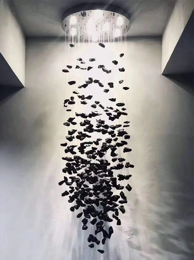Rain Drop Crystal Falls Round Modern Chandelier For Staircase Chandeliers Kevin Studio Inc