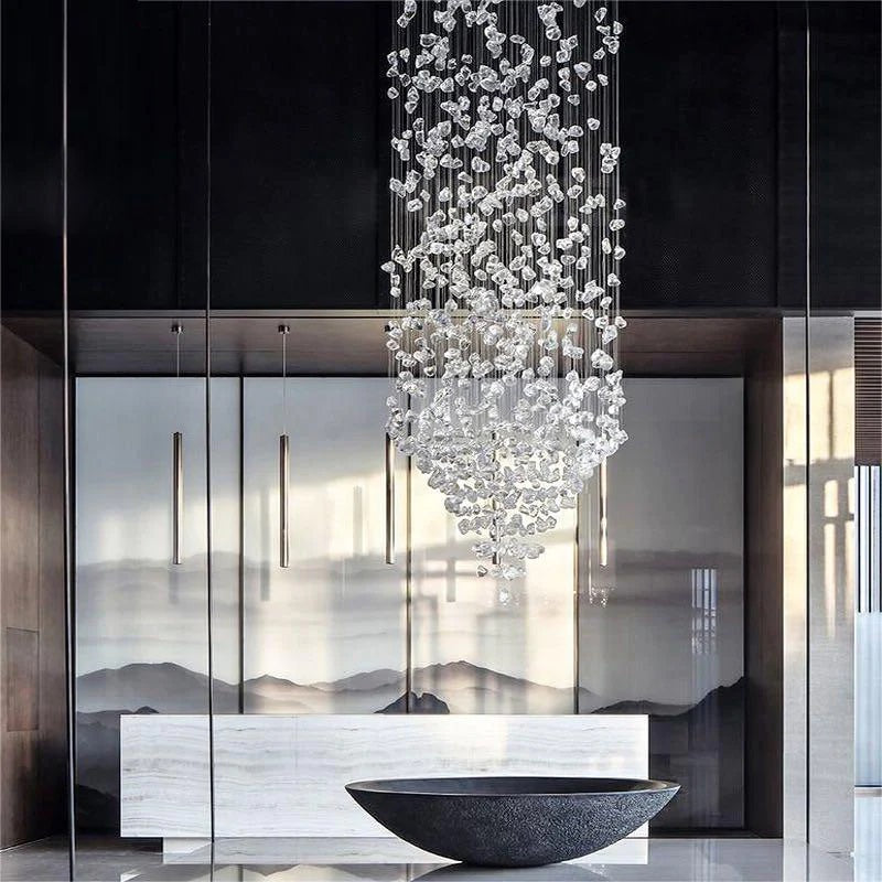 Rain Drop Crystal Falls Round Modern Chandelier For Staircase Chandeliers Kevin Studio Inc