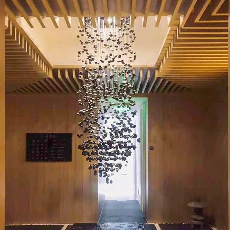 Rain Drop Crystal Falls Round Modern Chandelier For Staircase Chandeliers Kevin Studio Inc