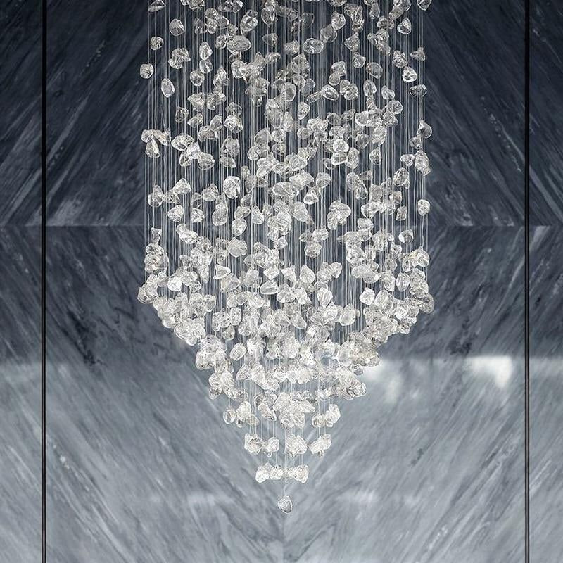 Rain Drop Crystal Falls Round Modern Chandelier For Staircase Chandeliers Kevin Studio Inc