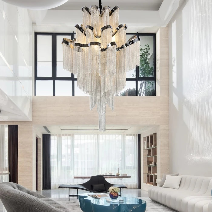 Flavio Modern Aluminum Chain Tassel Stream Chandelier Chandelier Kevin Studio Inc Width 24" x Height 32"