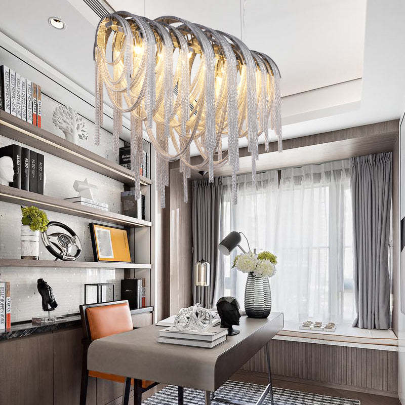 Flavio Modern Luxury Aluminum Chain Tassel Oval Chandelier Chandelier Kevin Studio Inc 51.9"