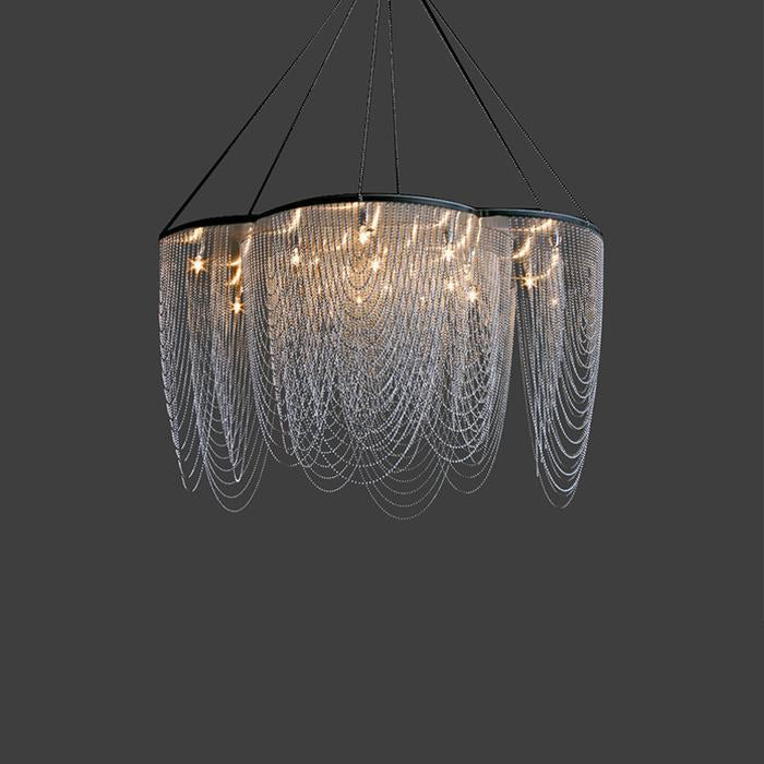 Elliotte Modern Aluminum Chain Flower Chandelier Over Dining Table Chandelier Kevin Studio Inc