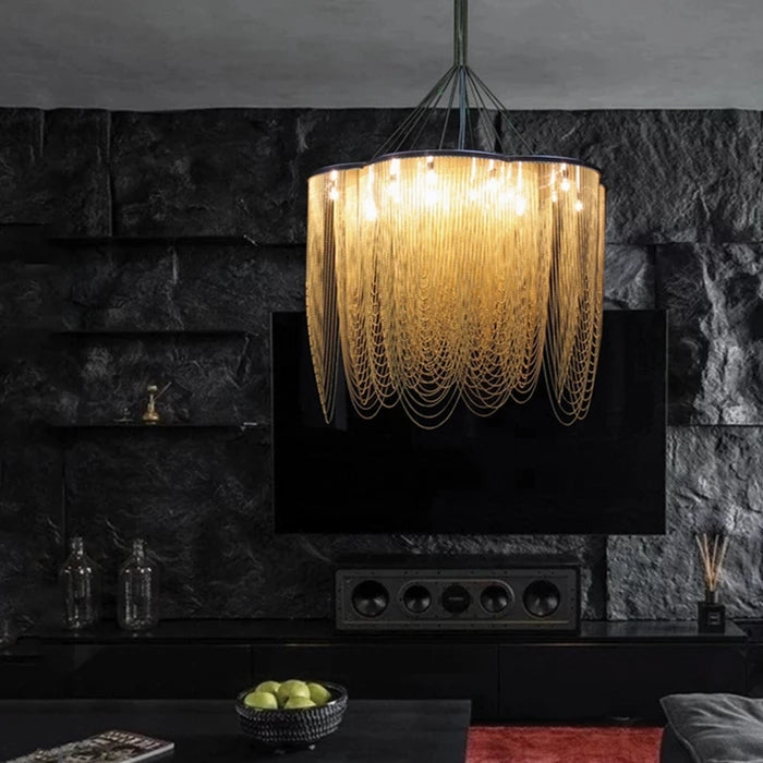 Elliotte Modern Aluminum Chain Flower Chandelier Over Dining Table Chandelier Kevin Studio Inc