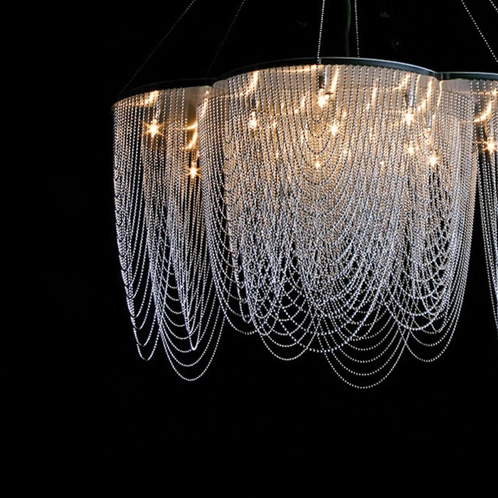 Elliotte Modern Aluminum Chain Flower Chandelier Over Dining Table Chandelier Kevin Studio Inc