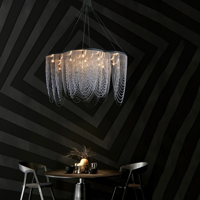 Elliotte Modern Aluminum Chain Flower Chandelier Over Dining Table Chandelier Kevin Studio Inc