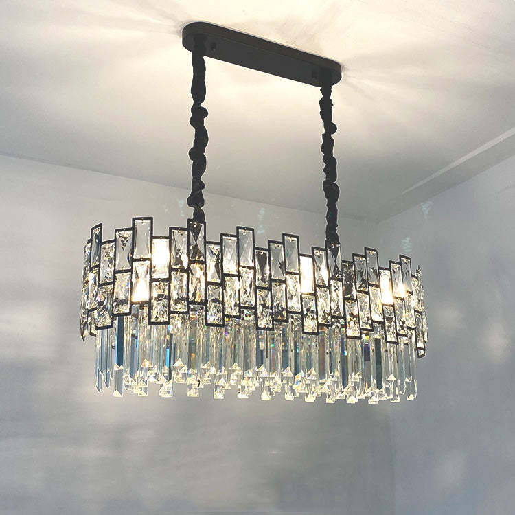 Emery Modern Crystal Linear Chandelier Over Dining Table Chandeliers Kevin Studio Inc Length39.3" BLACK