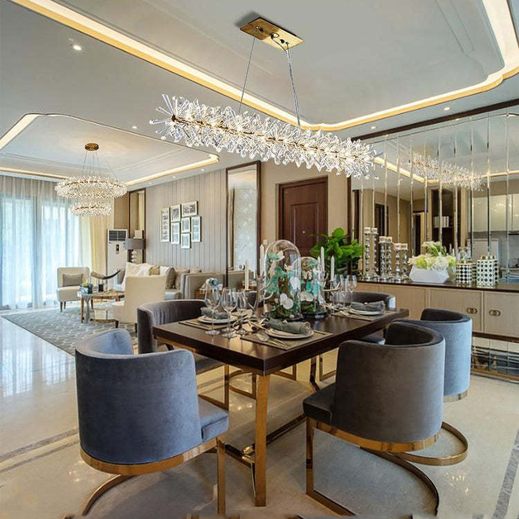 Betty Modern Linear Crystal Chandelier Over Dining Table Chandelier Kevin Studio Inc