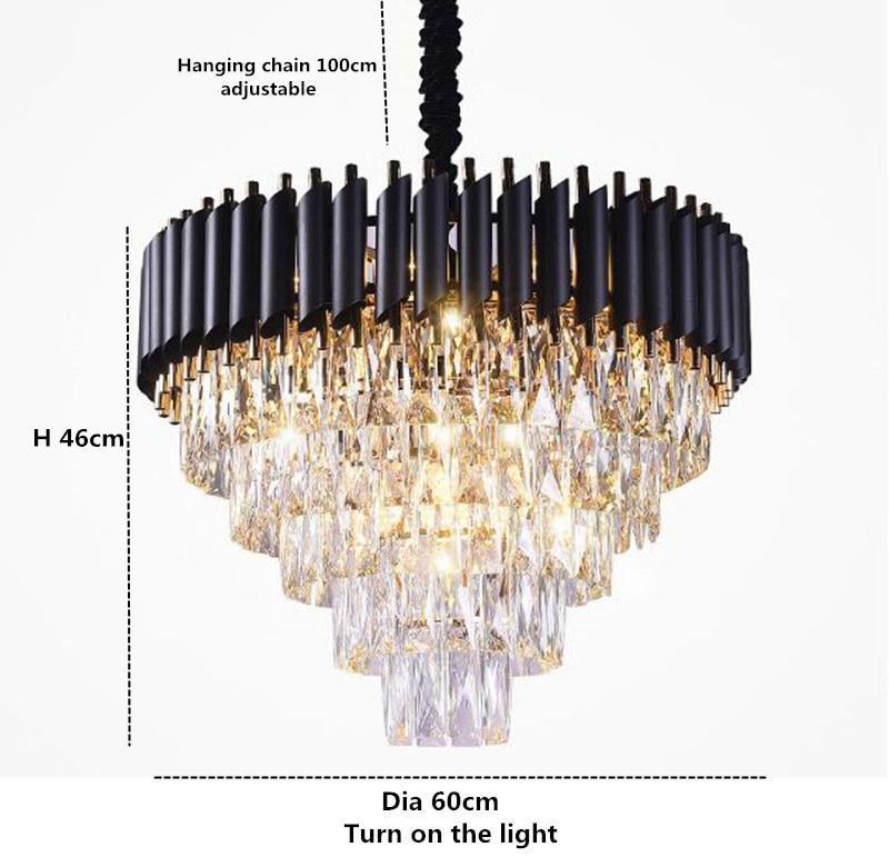 Nevaeh Modern Conical Crystal Round Chandelier Over Dining Table Chandeliers Kevin Studio Inc