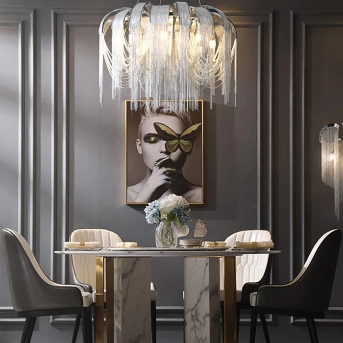 Flavio Modern Luxury Aluminum Chain Tassel Chandelier Chandelier Kevin Studio Inc