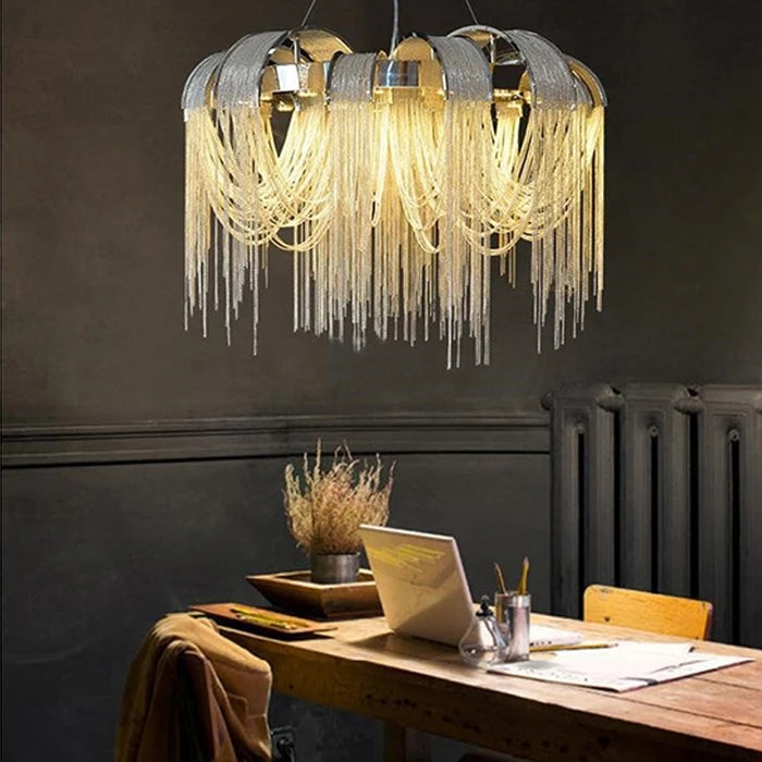 Flavio Modern Luxury Aluminum Chain Tassel Chandelier Chandelier Kevin Studio Inc
