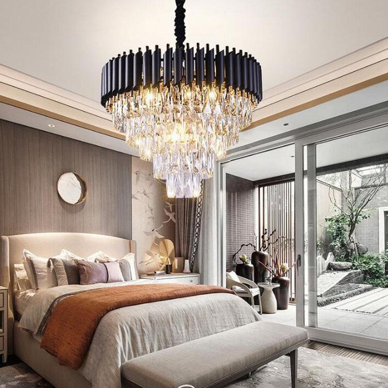 Nevaeh Modern Conical Crystal Round Chandelier Over Dining Table Chandeliers Kevin Studio Inc