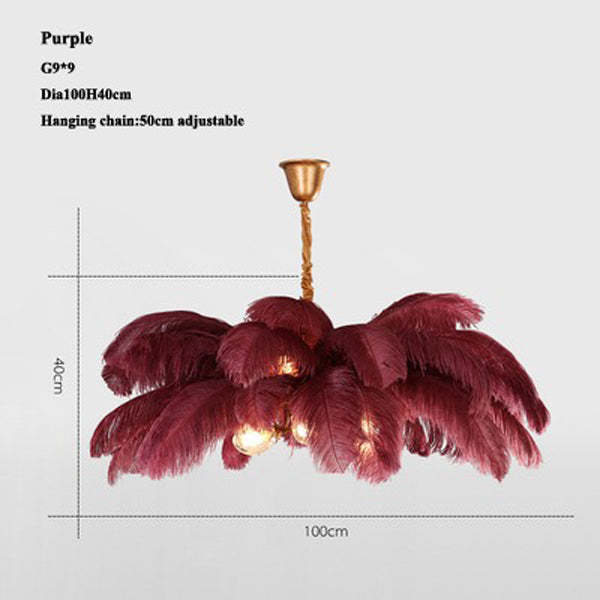 Aisa Art Deco Colorized Feather Chandelier Brass Palm Tree Lamp Chandelier Kevin Studio Inc Purple