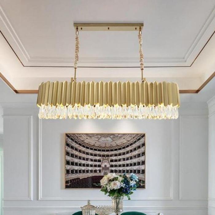 Twyla Modern Crystal Rectangular Chandelier Gold For Dining Room Chandelier Kevin Studio Inc