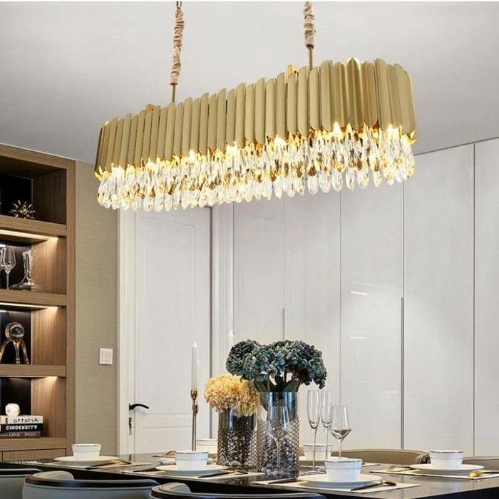 Twyla Modern Crystal Rectangular Chandelier Gold For Dining Room Chandelier Kevin Studio Inc