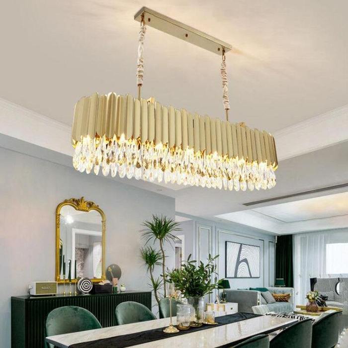 Twyla Modern Crystal Rectangular Chandelier Gold For Dining Room Chandelier Kevin Studio Inc