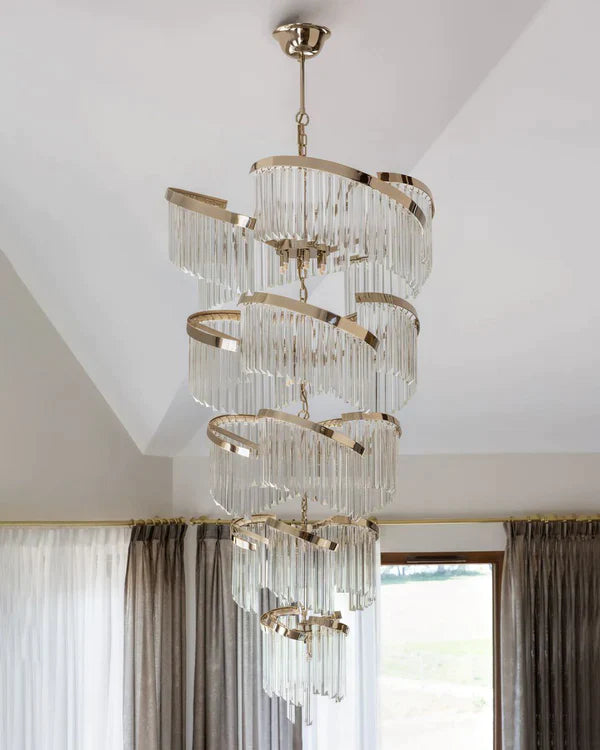 Oversized Modern Designer Creative Multi-tiered Luxury Spiral Crystal Chandelier For High-ceiling Foyer/Entryway/Hallway Chandeliers kevinstudiolives