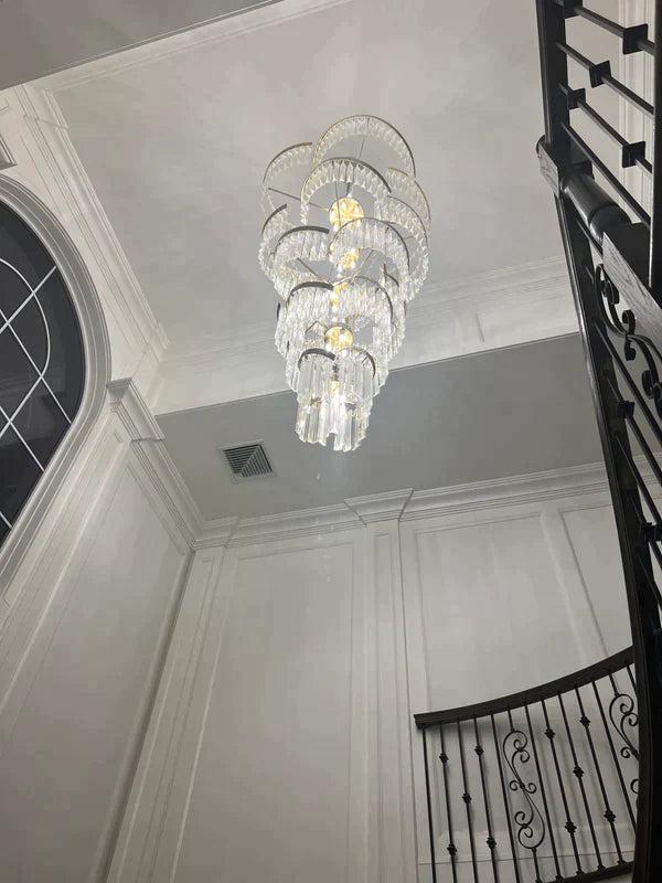 Oversized Modern Designer Creative Multi-tiered Luxury Spiral Crystal Chandelier For High-ceiling Foyer/Entryway/Hallway Chandeliers kevinstudiolives