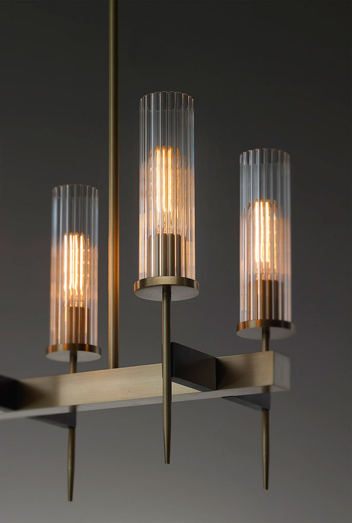 Ayn Modern Cylinder Modernist Brass Linear Chandelier chandelier Kevin Studio Inc