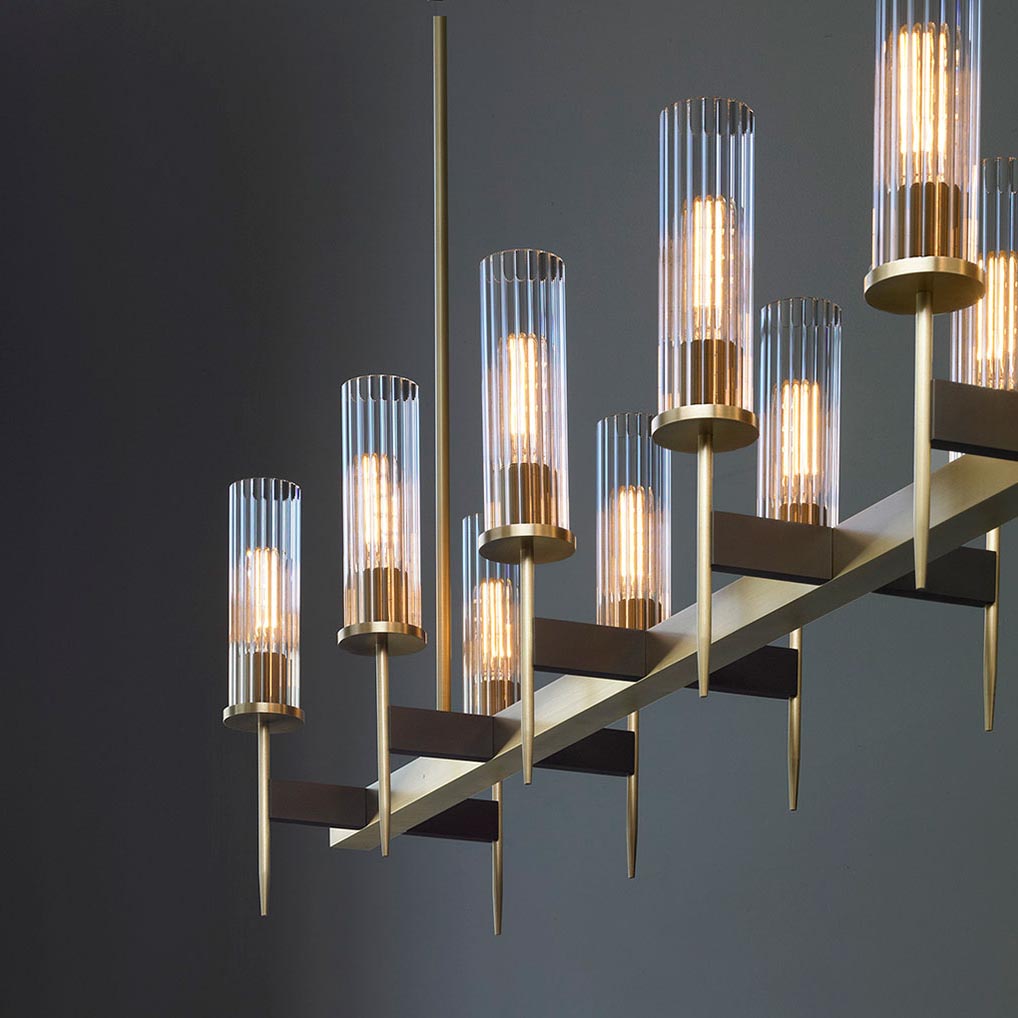 Ayn Modern Cylinder Modernist Brass Linear Chandelier chandelier Kevin Studio Inc