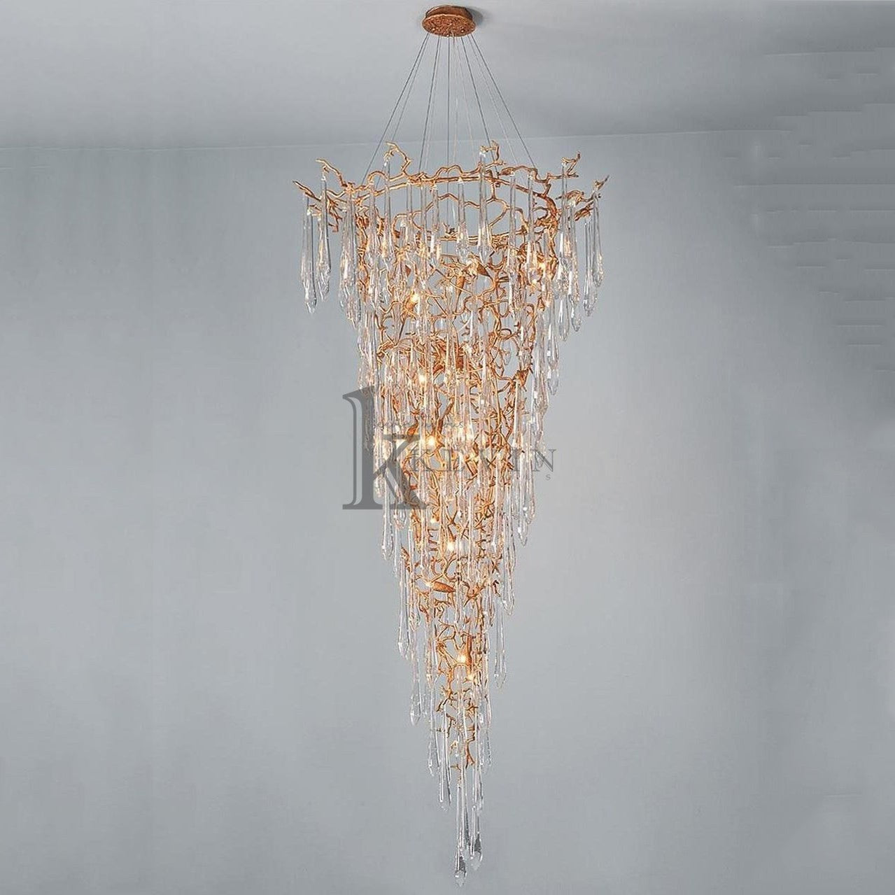 Carol Amboise Crystal Droplet Branch Staircase Chandelier Branch Chandelier Kevin Studio Inc Diameter 60cm(23.4in) x Height 120 cm(47.28in)