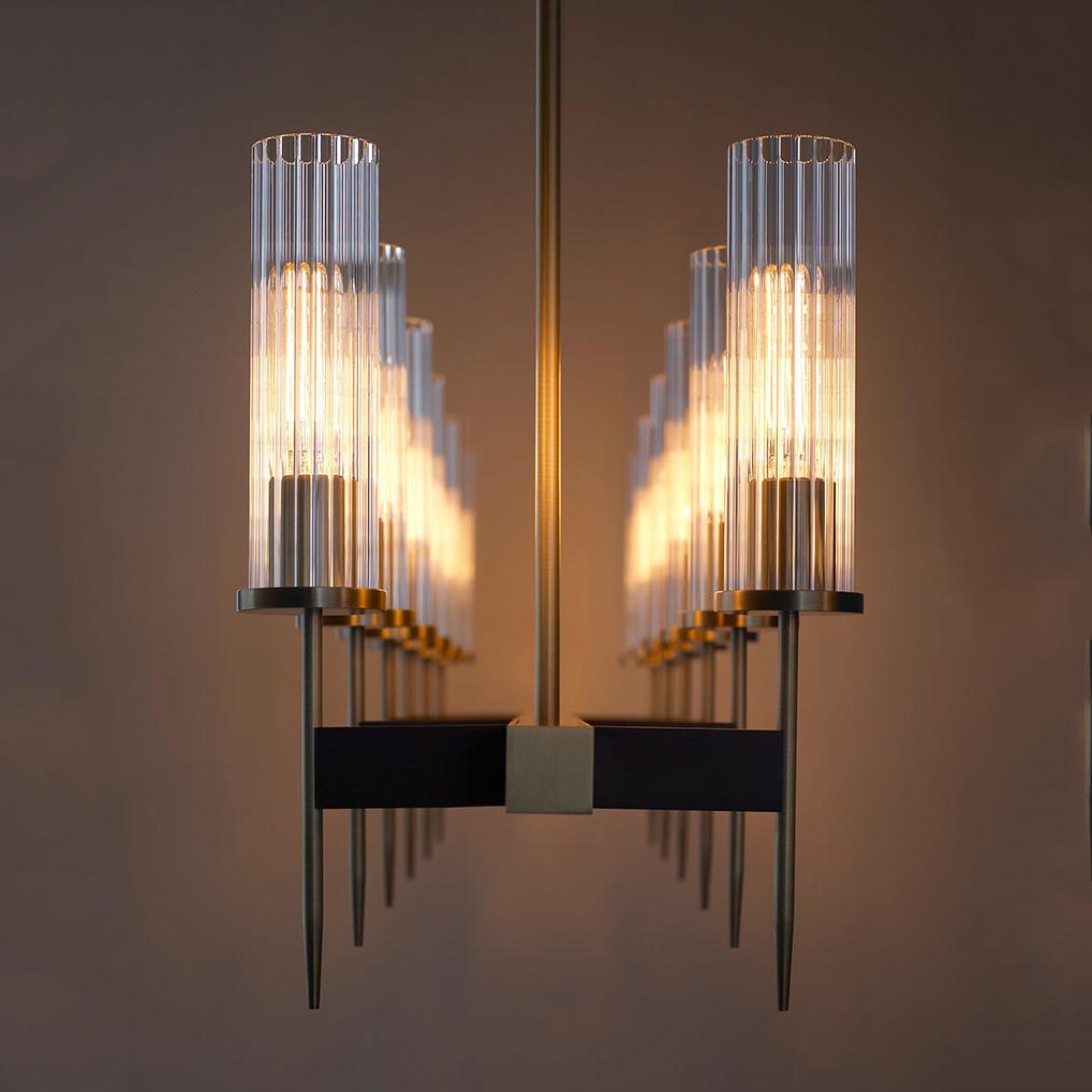 Ayn Modern Cylinder Modernist Brass Linear Chandelier chandelier Kevin Studio Inc