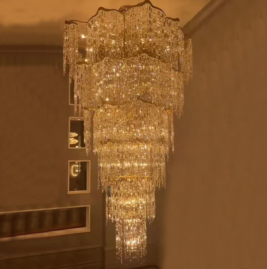 Oversized European Multi-layers Golden Luxury Crystal Chandelier Villa,Duplex-building Foyer Light Fixture Chandeliers Kevinstudiolives   