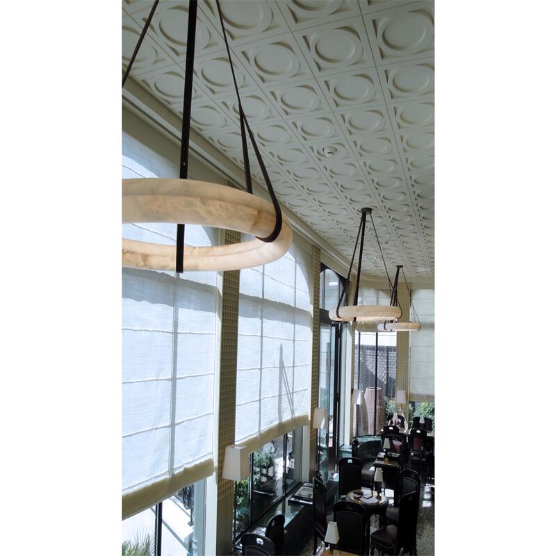 Oslo L1P Pendant Alabaster Chandelier, Halo Ring Chandelier With canopy Over Dining Table Chandelier Kevin Studio Inc   