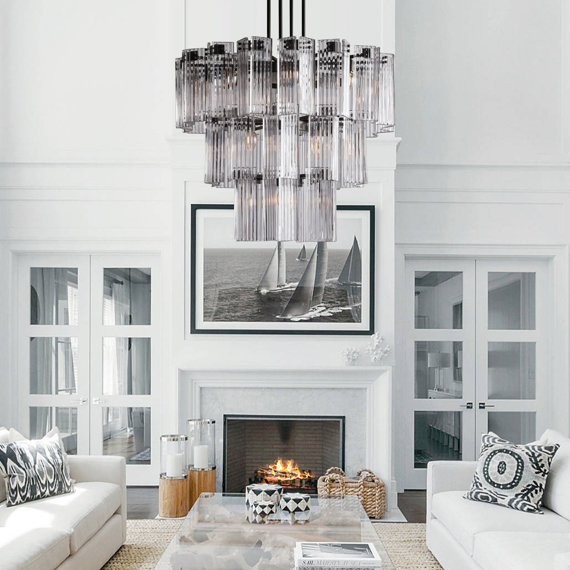 Zevni 8-Light Brass Gold Island Chandelier, Modern Farmhouse