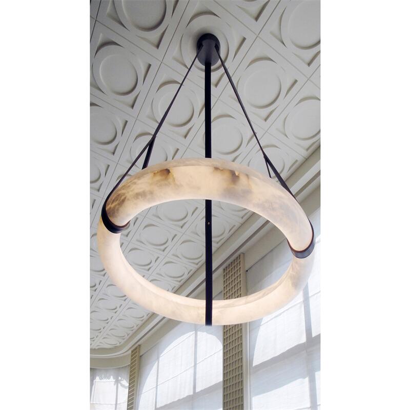 Oslo L1P Pendant Alabaster Chandelier, Halo Ring Chandelier With canopy Over Dining Table Chandelier Kevin Studio Inc   