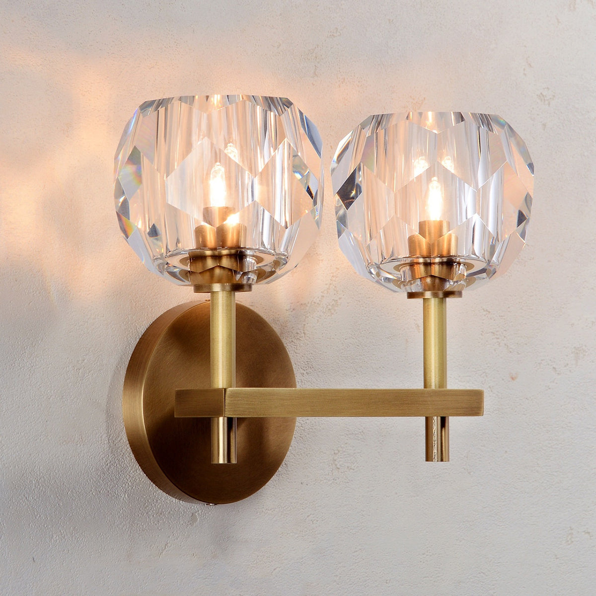 Floris Modern 2 Lights Smoky Crystal Ball Short Wall Sconce, Crystal Led Wall Lights for Bedroom  Kevin Studio Brass  