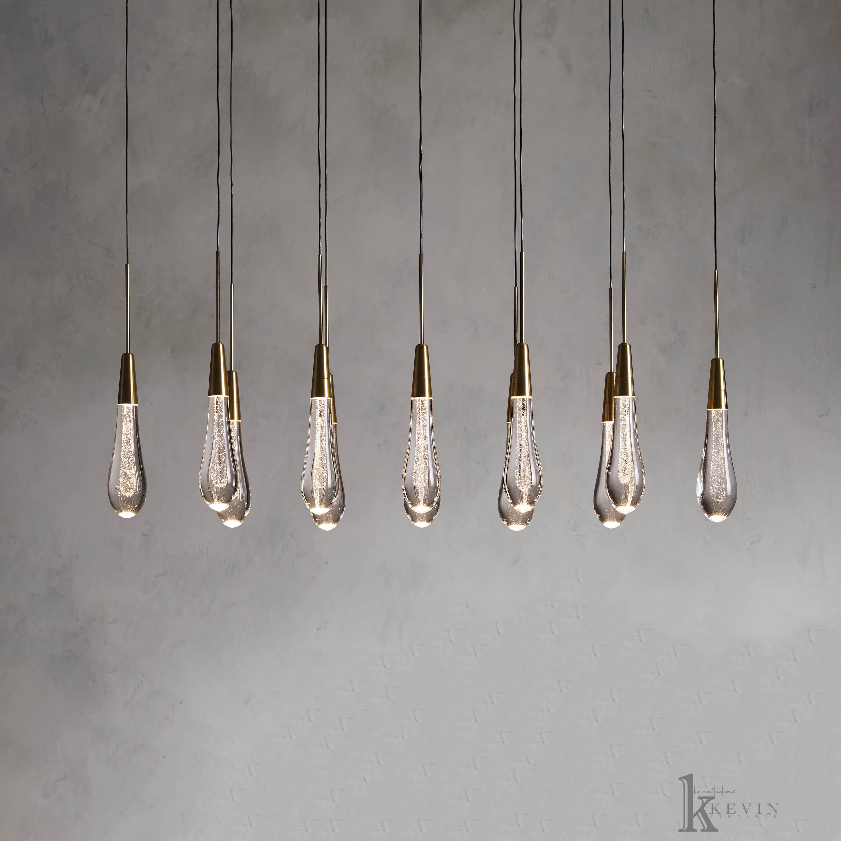 Soltaire Luminara Teardrop Modern Glass Linear Chandelier Chandelier Kevin Studio Inc   