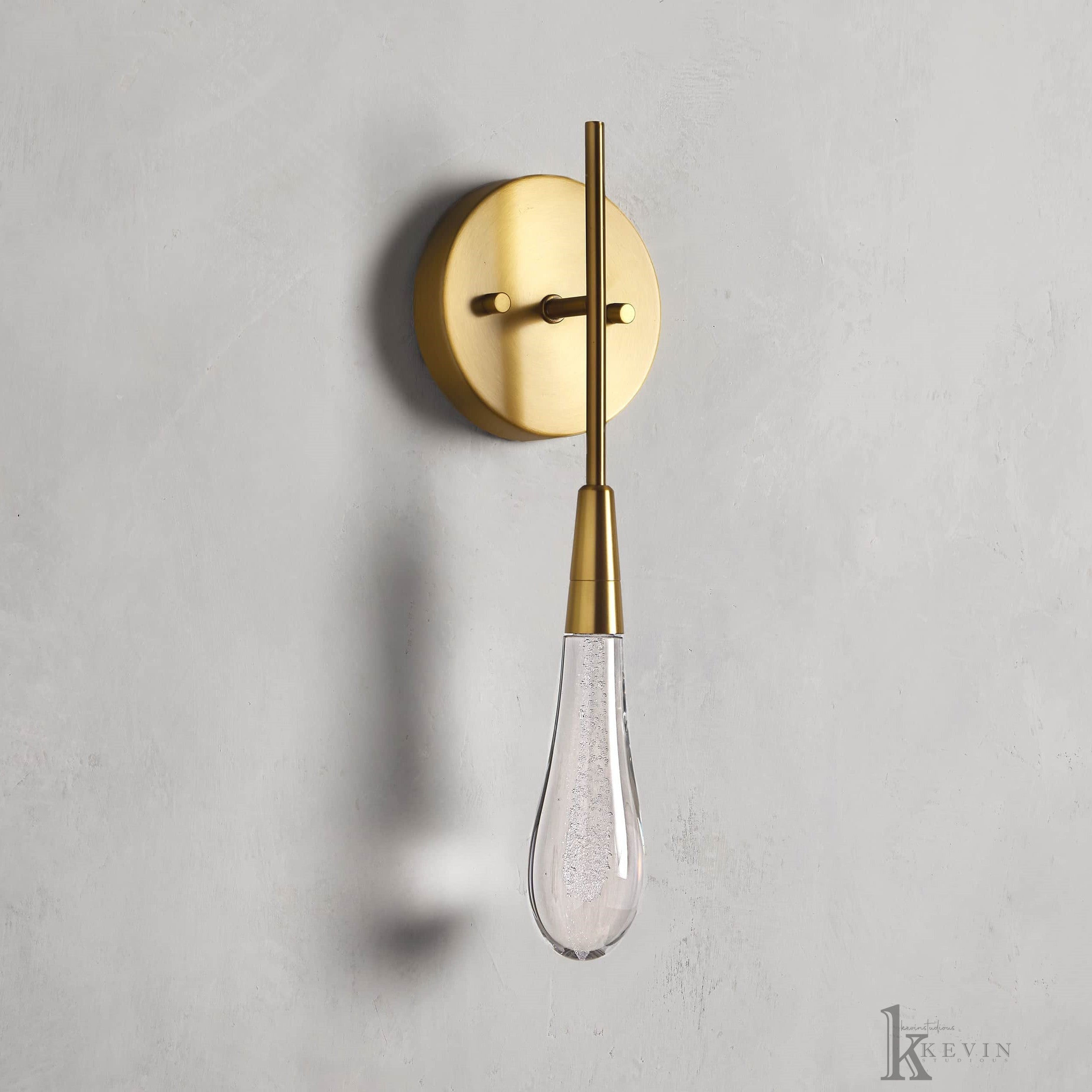 Soltaire Luminara Teardrop Modern Glass Wall Sconce Wall Light Fixtures Kevin Studio Inc Brass  