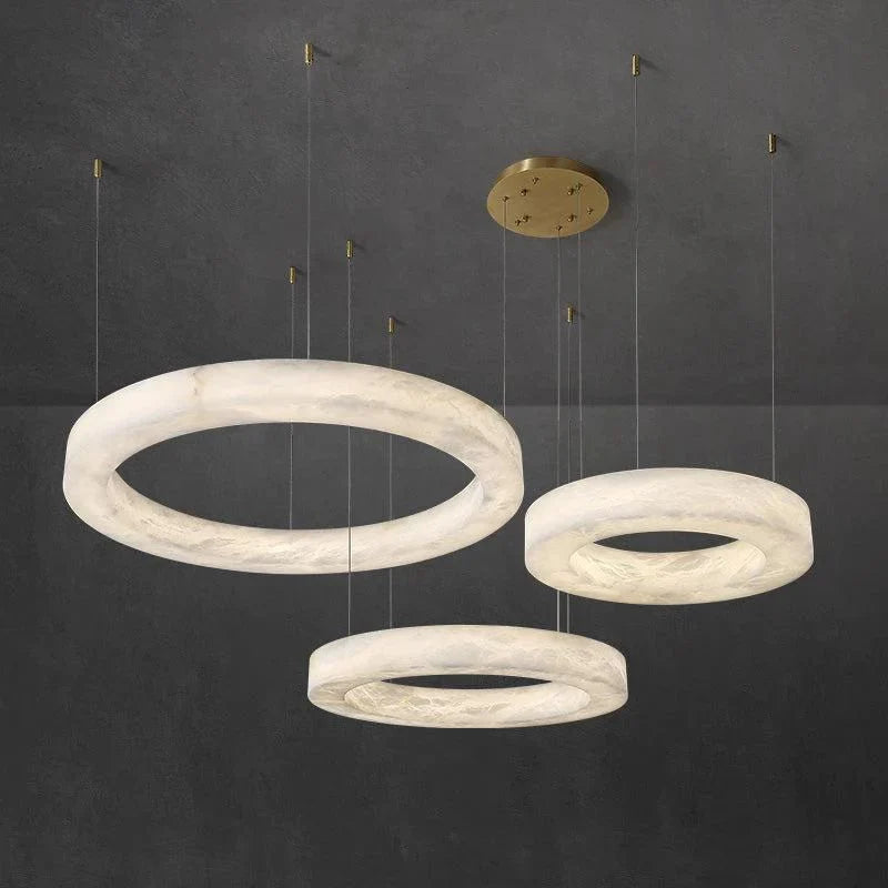 Emerald Real Alabaster Ring Chandelier, Modern Circular Chandelier Chandelier Kevin Studio Inc   