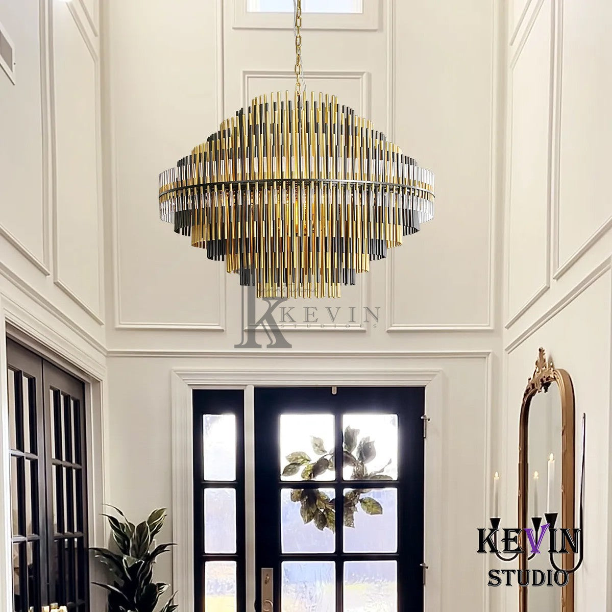 Odin Modern Round Brass Tubes Chandelier 24", 32", 42" chandelier Kevin Studio Inc   