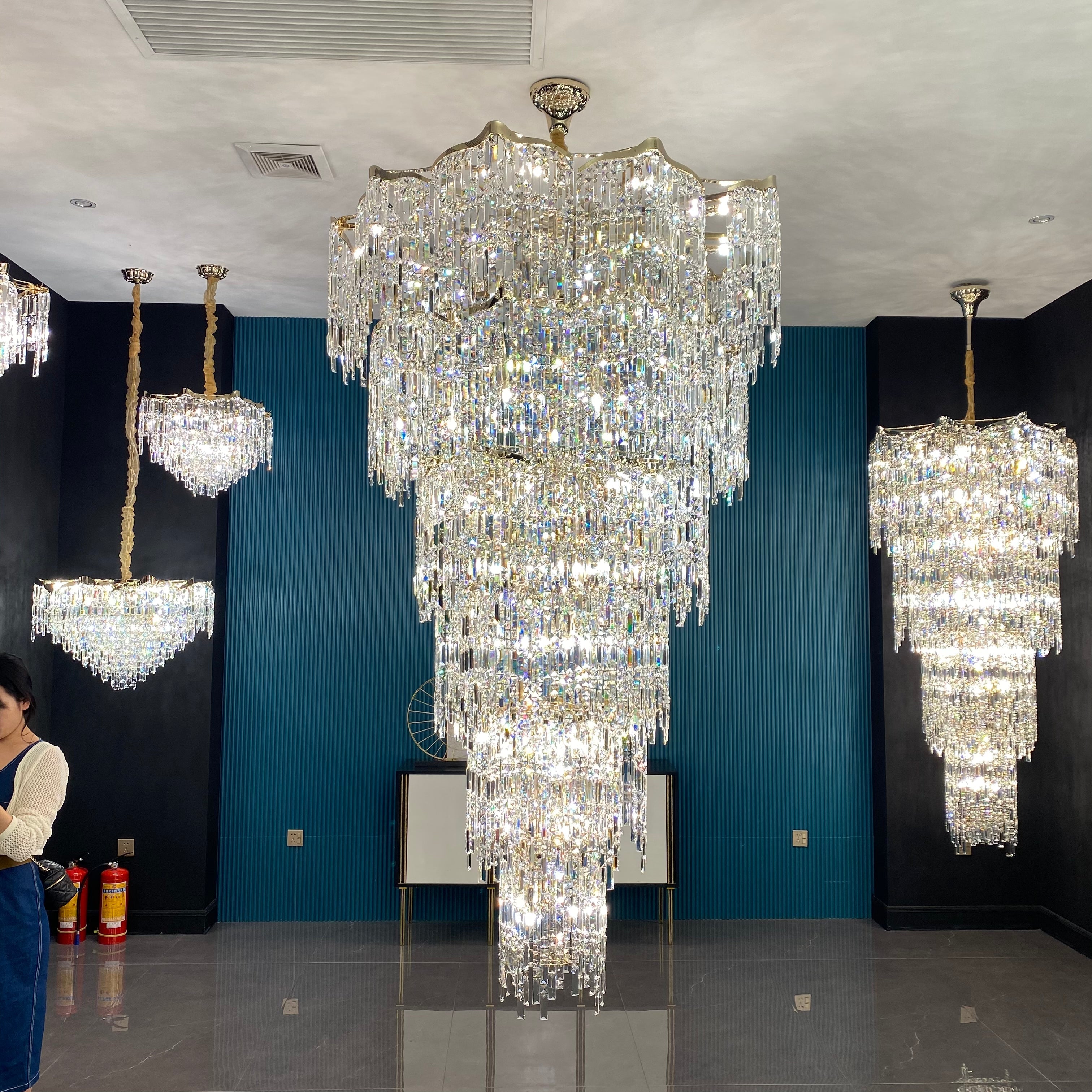 Oversized European Multi-layers Golden Luxury Crystal Chandelier Villa,Duplex-building Foyer Light Fixture Chandeliers Kevinstudiolives D31.5" *H46.4" Warm Light 