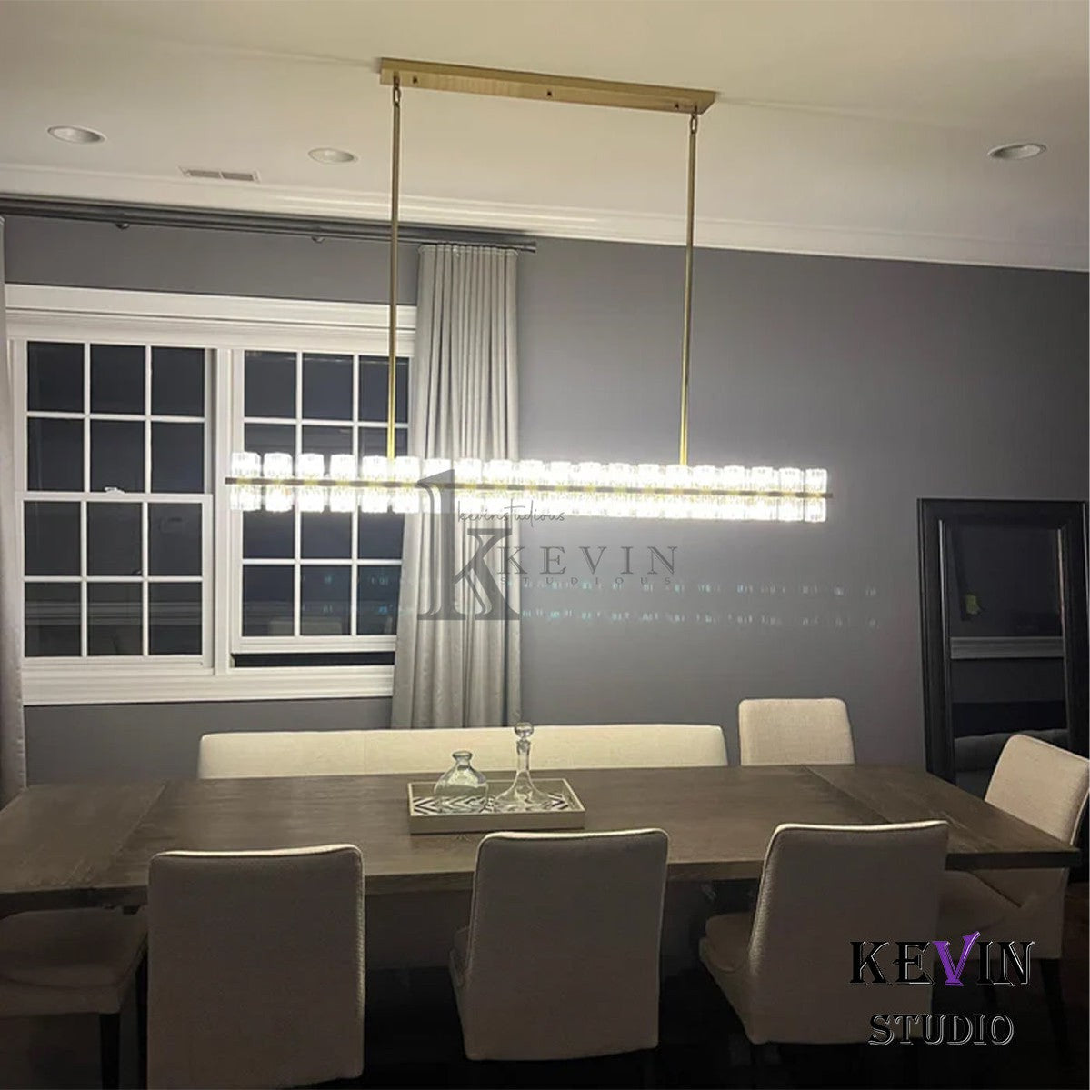 Aminda Modern Rectangular Linear Crystal Chandelier 54", 72" chandelier Kevin Studio Inc   