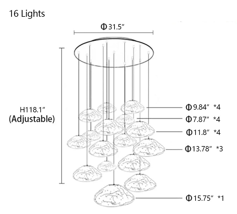 Extra Large Nordic Minimalist Glass Cloud Decorative Chandelier for Stairs/Living Room/High-ceiling Room