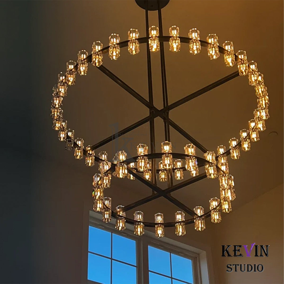 Aminda Modern Round 2-tier Large Crystal Chandelier For Living Room chandelier Kevin Studio Inc   