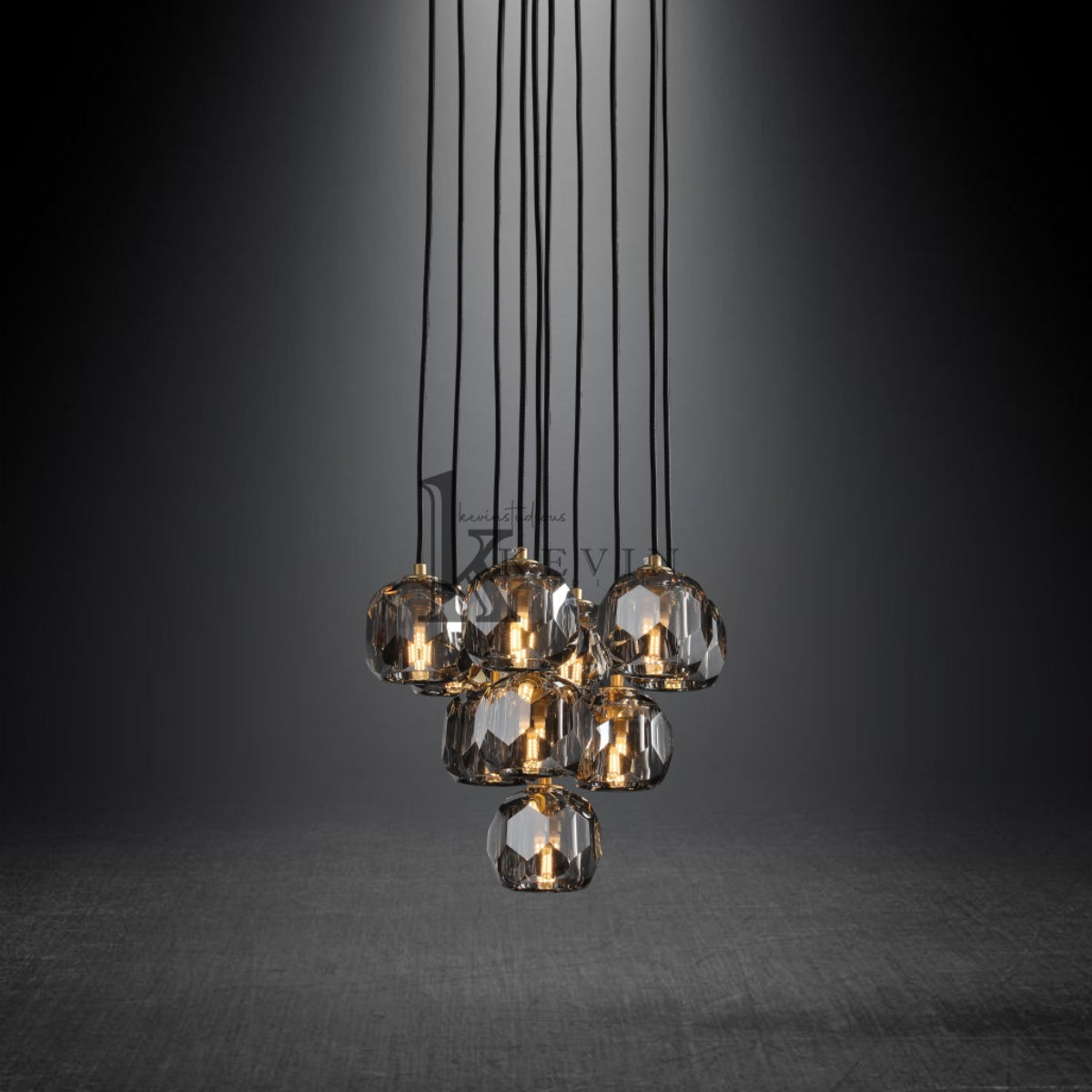 Kristal modern crystal ball cluster chandelier 14", 19", 24", 30", 40". Crystal ball colors available (Clear/Smoky).