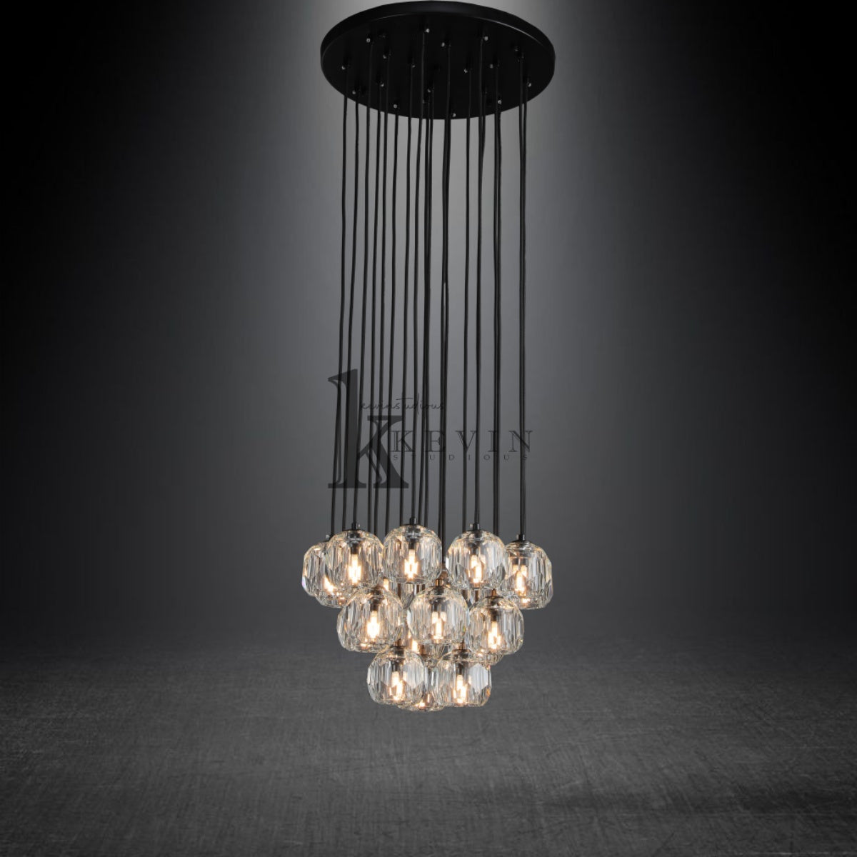 Kristal modern crystal ball cluster chandelier 14", 19", 24", 30", 40". Crystal ball colors available (Clear/Smoky).