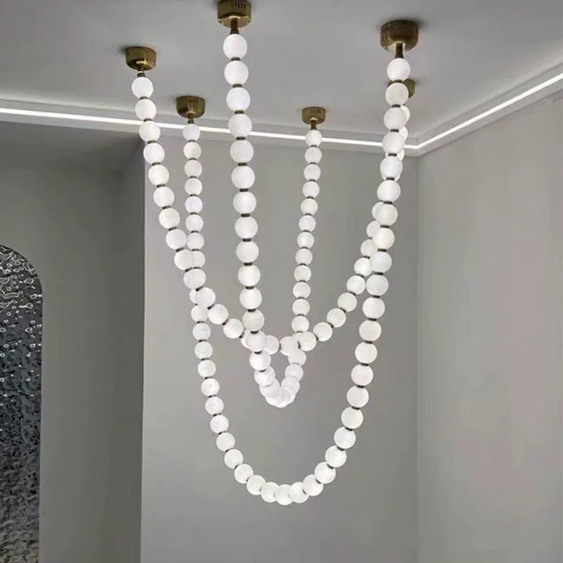 Pearl Necklance Chain Grand Duplex Staircase Chandelier Chandeliers Kevinstudiolives   