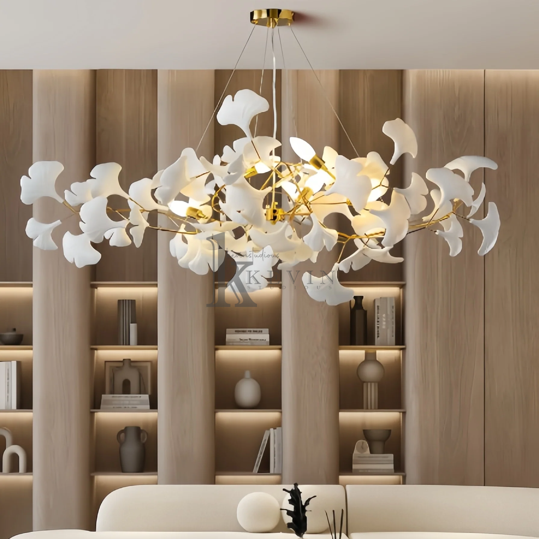 Marsh Modern Porcelain Linear Gold Chandelier, Modern Branch Chandelier for Dining Table Branch Chandelier Kevin Studio Inc   