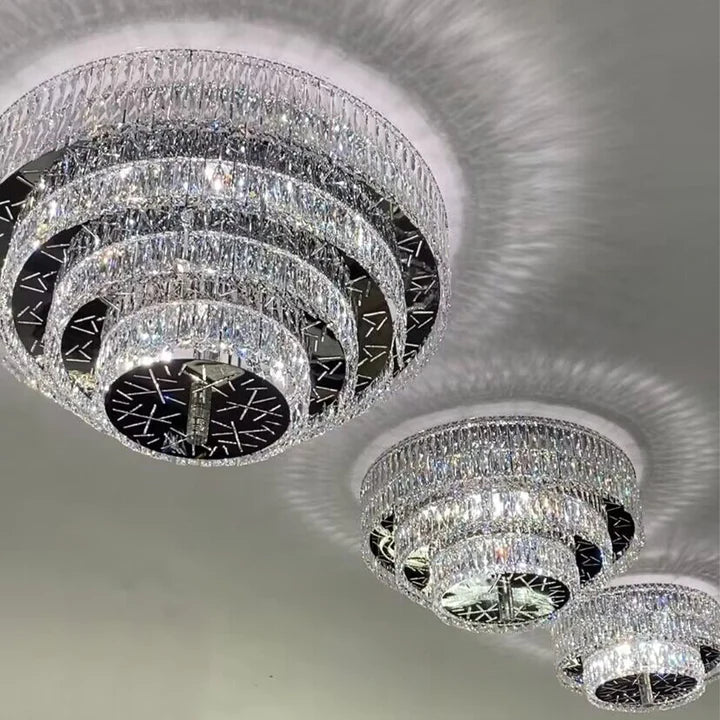 Oversized Modern Creative Flush Mount Round Multi-layers Crystal Pendant Chandelier for Living/Dining Room/Hallway Chandeliers Kevinstudiolives 2Layers: D23.6"*H11.8" Warm Light 