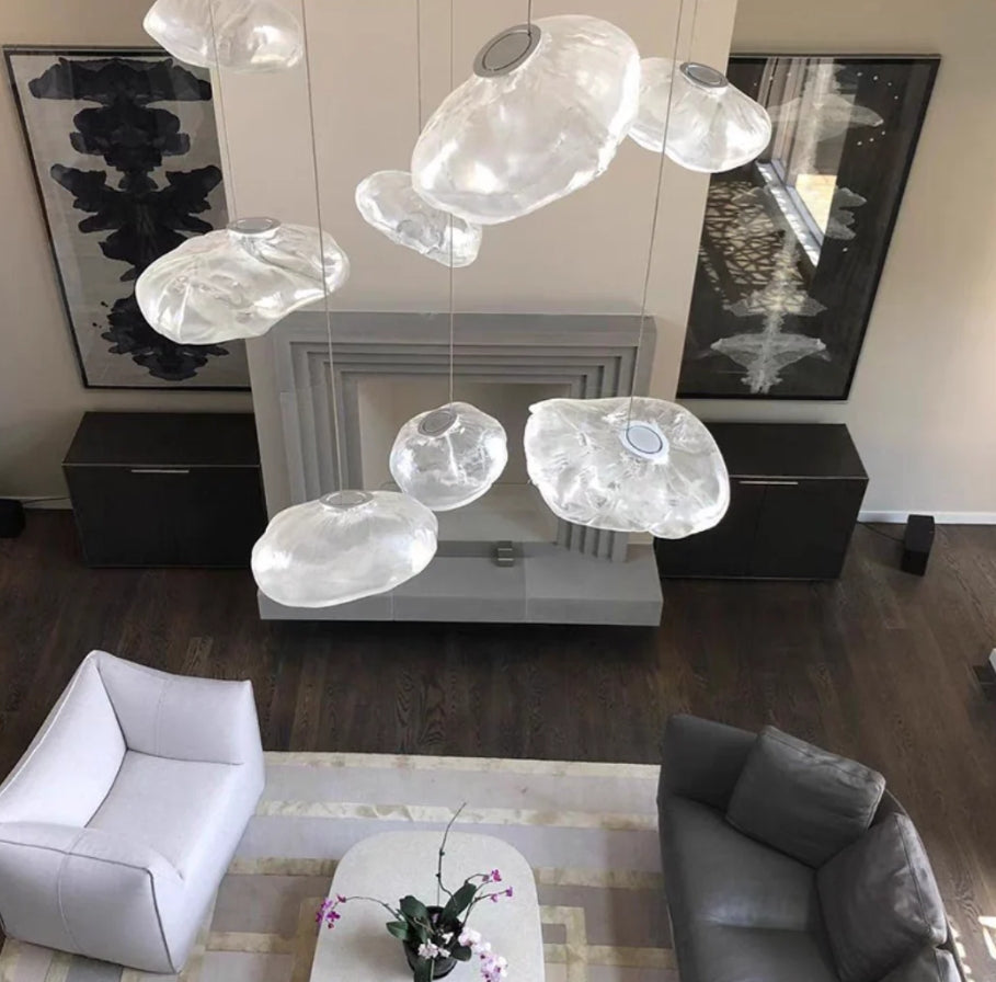 Extra Large Nordic Minimalist Glass Cloud Decorative Chandelier for Stairs/Living Room/High-ceiling Room