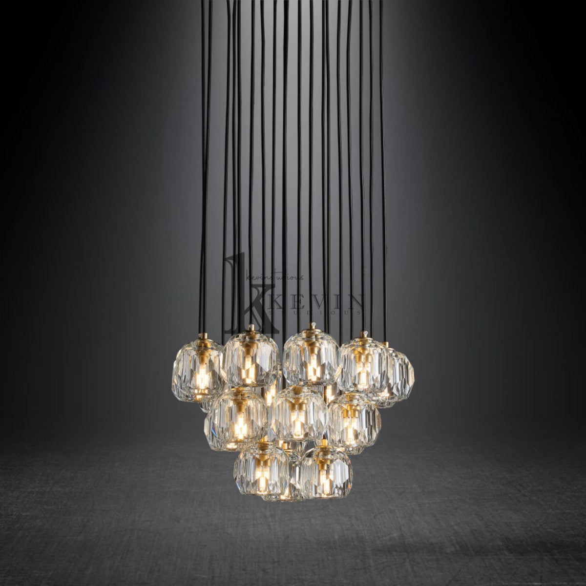 Kristal modern crystal ball cluster chandelier 14", 19", 24", 30", 40". Crystal ball colors available (Clear/Smoky).