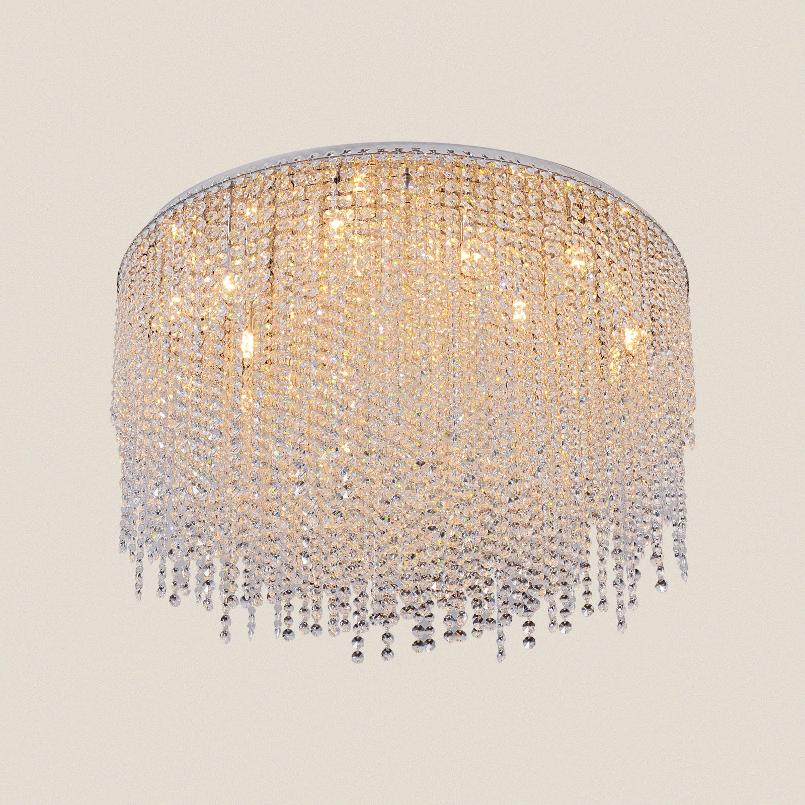 Luxury Golden Rainfall Design Crystal Flush Mount Ceiling Light