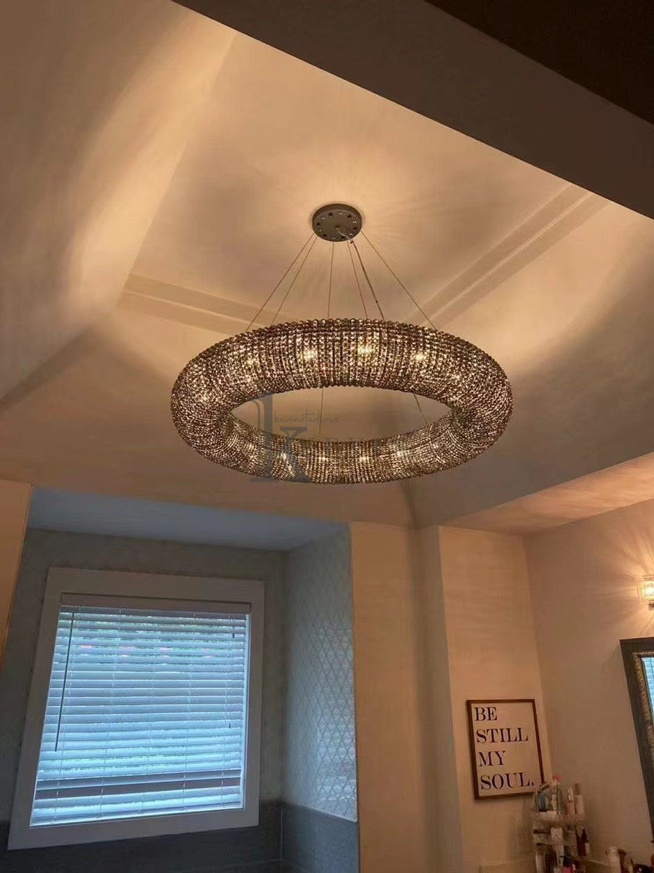 Notus Modern Halo Round Smoky Crystal Chandelier chandelier Kevin Studio Inc   