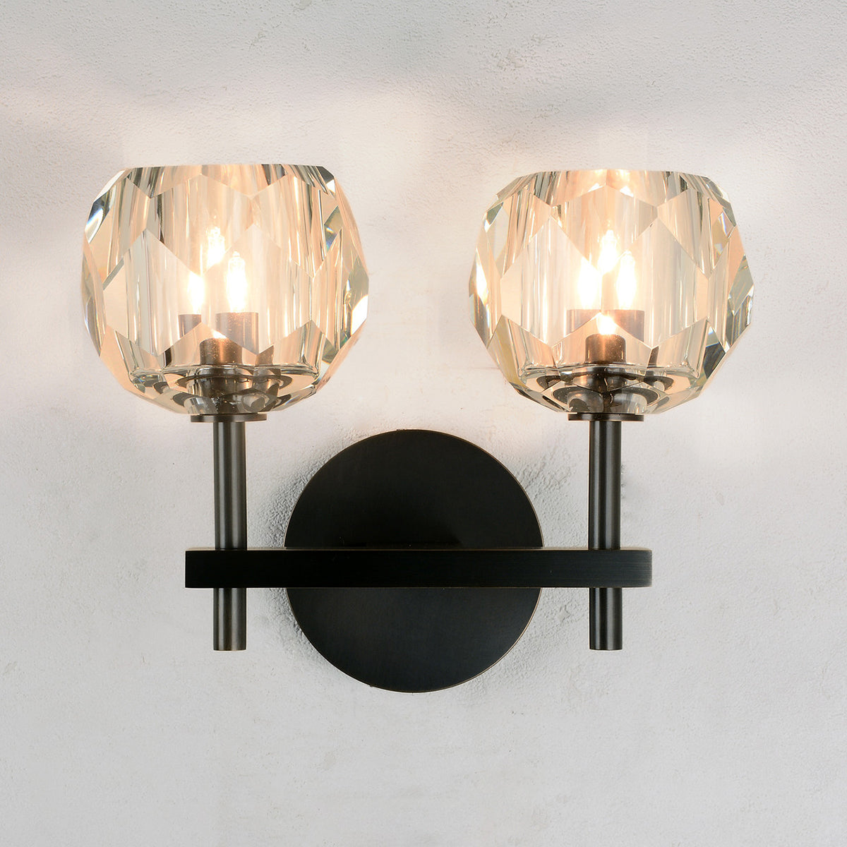 Floris Modern 2 Lights Smoky Crystal Ball Short Wall Sconce, Crystal Led Wall Lights for Bedroom  Kevin Studio Bronze  